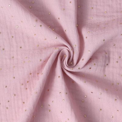 Tissu Double gaze Baya Pois dorés mauve - Par 10 cm