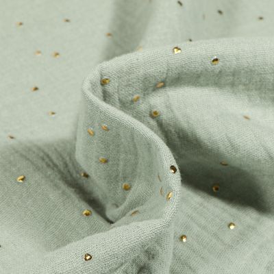 Tissu Double gaze Baya Pois dorés sur fond Vert d&#039;eau - Par 10 cm
