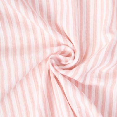 Tissu Double gaze de Coton Réversible Inès rayures Rose sur fond Blanc cassé - Par 10 cm