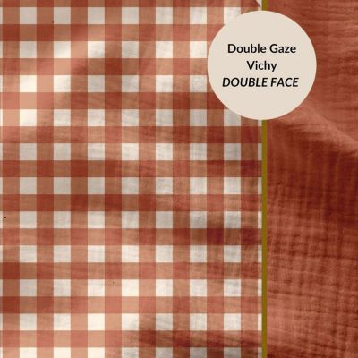 Tissu Double gaze Carreaux Vichy Terracotta - Par 10 cm