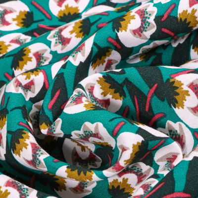 Tissu Viscose Arty Diméo sur fond Vert émeraude - Par 10 cm