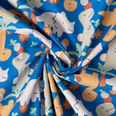 Tissu Coton imprimé Arty Trio dino sur fond Bleu roi - Par 10 cm
