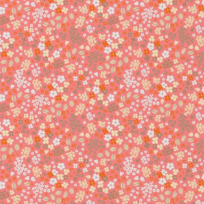 Tissu Coton imprimé Doaby Sorbet sur fond Saumon - Par 10 cm