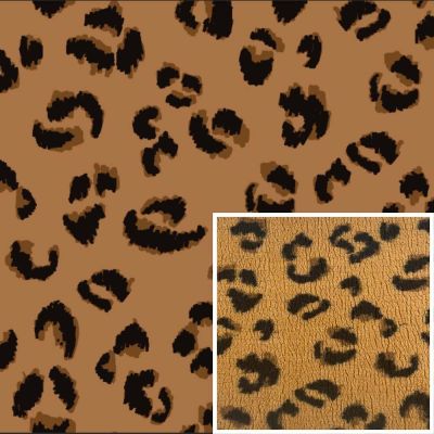 Tissu Fausse fourrure Mouton Léopard sur fond Marron - Par 10 cm