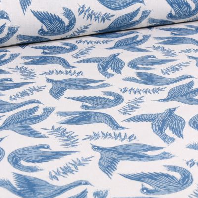 Tissu Coton imprimé Arty Geai sur fond gris - Par Coupon de 3m