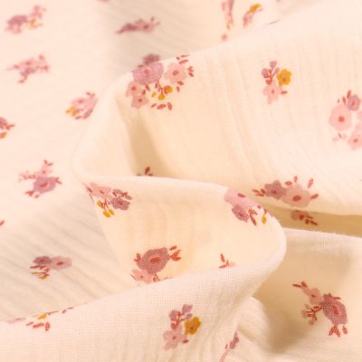 Tissu Double gaze Hope rose sur fond Ecru - Par 10 cm