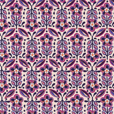 Tissu Coton imprimé Arty Jaklyn floral sur fond Rose - Par 10 cm