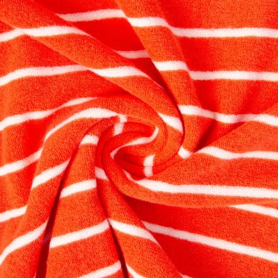 Tissu Jersey Eponge rayures Ecru sur fond Orange - Par 10 cm
