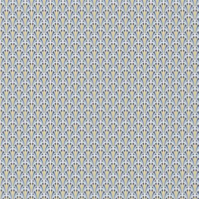Tissu Coton imprimé Kolius bleu sur fond Blanc - Par 10 cm