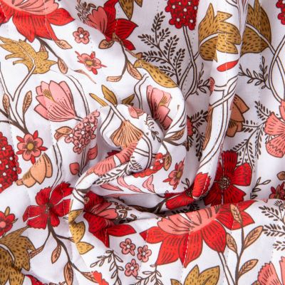 Tissu Coton Matelassé réversible Lizu fleuris sur fond Blanc - Par 10 cm