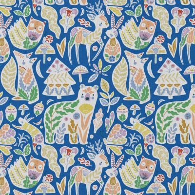 Tissu Coton imprimé Lorek sur fond Bleu roi - Par 10 cm