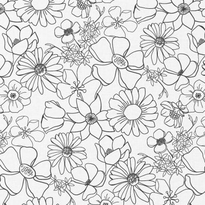 Tissu Coton à colorier Arty Lyco fleuris sur fond Blanc - Par 10 cm