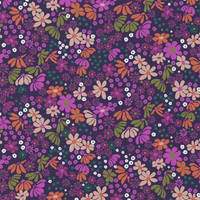 Tissu Coton imprimé Arty Maria fleuris sur fond Violet - Par 10 cm