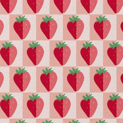 Tissu Coton enduit Mariguette fraise sur fond Rose - Par 10 cm