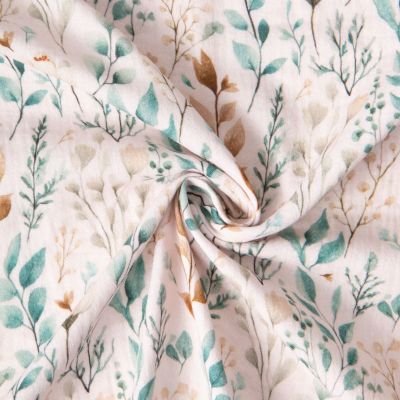 Tissu Double gaze de Coton digital Feuillage Mariva sur fond Ecru - Par 10 cm
