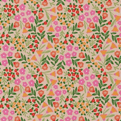 Tissu Coton imprimé Arty Martine Fleuris sur fond Rose saumon - Par 10 cm