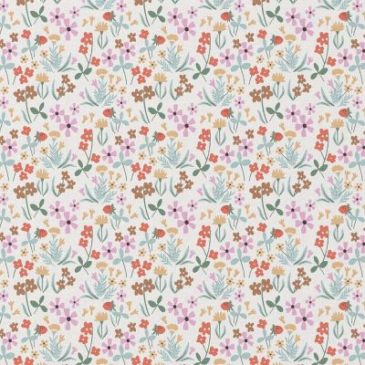 Tissu Coton imprimé Arty Mathilde Fleuris sur fond Blanc - Par 10 cm