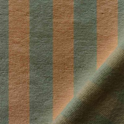 Tissu Micro Eponge à rayures Beige et Romarin - Par 10 cm