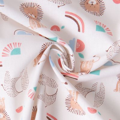 Tissu Coton imprimé Arty Lion et éléphants Murpha sur fond Ecru - Par 10 cm