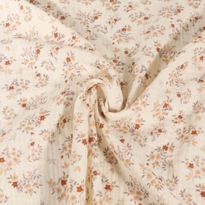 Tissu Double gaze Nambra floris sur fond Ecru - Par 10 cm