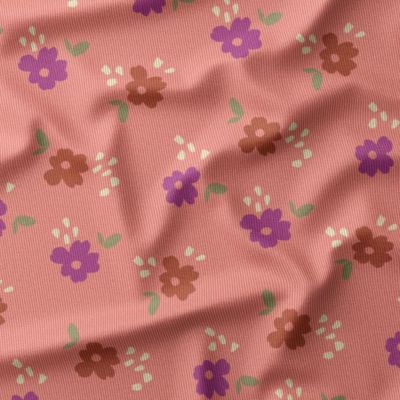 Tissu Velours milleraies imprimé Nava fleuris sur fond Rose sorbet - Par 10 cm