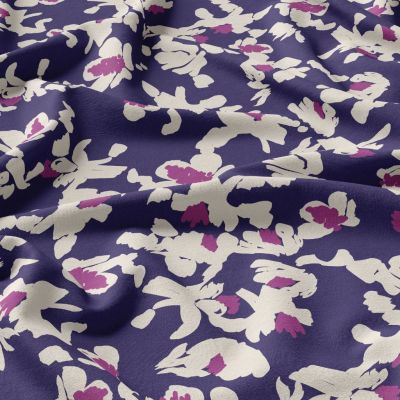 Tissu Viscose Arty Nawi blanc sur fond Violet - Par 10 cm