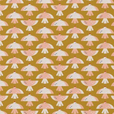 Tissu Coton imprimé Arty Oibi oiseau sur fond Ocre - Par 10 cm