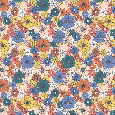 Tissu Popeline de Coton Romy sur fond Beige clair - Par 10 cm