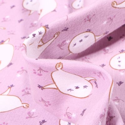 Tissu Jersey Coton Arty Sealy sur fond Rose - Par 10 cm