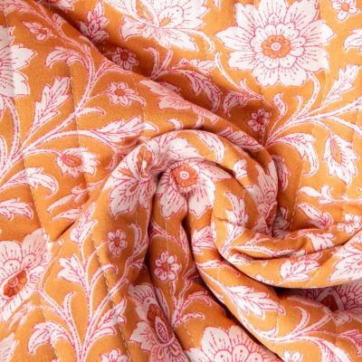 Tissu Coton Matelassé réversible Shira fleurs sur fond Moutarde - Par 10 cm