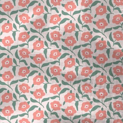 Tissu Double gaze Coton Storia fleuris sur fond Rose pâle - Par 10 cm