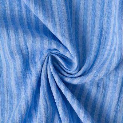 Tissu Double gaze de Coton Réversible rayé Bleu - Par 10 cm