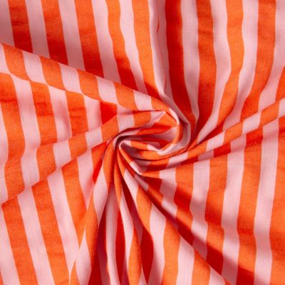 Tissu Coton Seersucker Rayé Orange sur fond Rose pâle - Par 10 cm