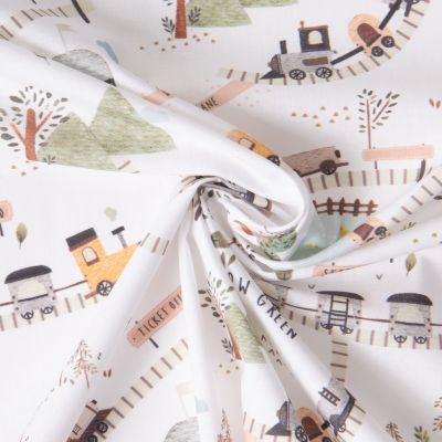 Tissu Coton imprimé digital La ferme Trip sur fond Blanc - Par 10 cm