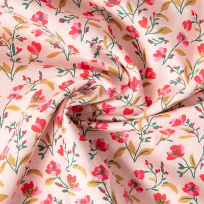 Tissu Coton imprimé Arty Fleuris Vanda sur fond Rose clair - Par 10 cm
