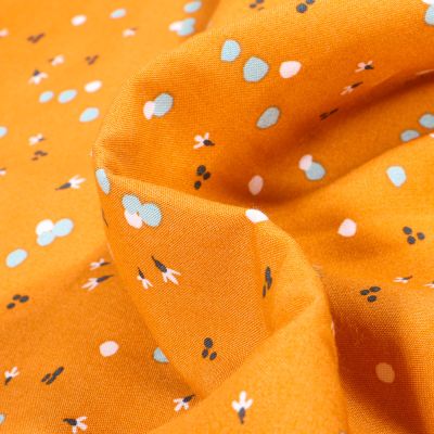 Tissu Viscose Arty Pois et pétales sur fond Jaune - Par 10 cm