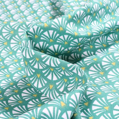 Tissu Coton imprimé Arty Yazo sur fond Vert émeraude - Par 10 cm