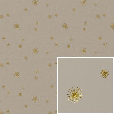 Tissu Canvas effet Lin Etoiles dorées sur fond Naturel - Par 10 cm