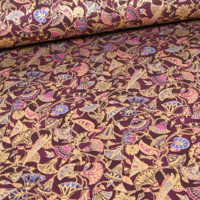 Tissu  Robert Kaufman Persis Wineberry végétal sur fond Violet foncé - Par 10 cm