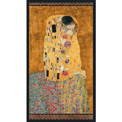 Tissu Robert Kaufman Gustav Klimt Couple sur fond Or - Par panneau de 60 cm