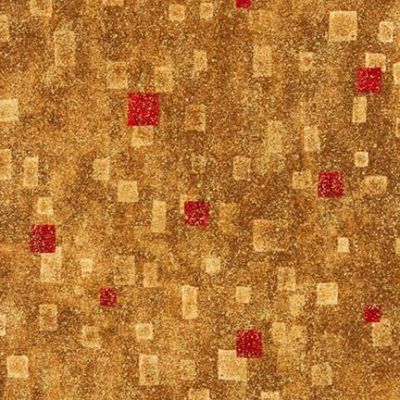 Tissu Coton Robert Kaufman Gustav Klimt rectangle rouge sur fond Or - Par 10 cm