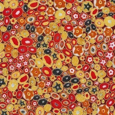 Tissu Robert Kaufman Gustav Klimt galets fleuris sur fond Rouge - Par 10 cm