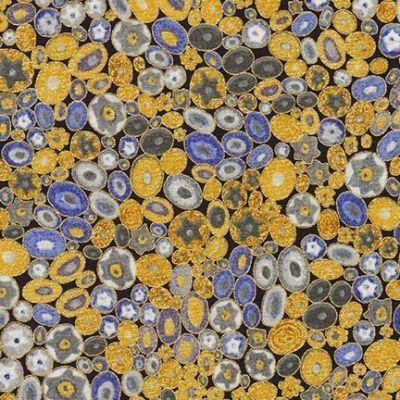 Tissu Coton Robert Kaufman Gustav Klimt galets fleuris sur fond Bleu marine - Par 10 cm