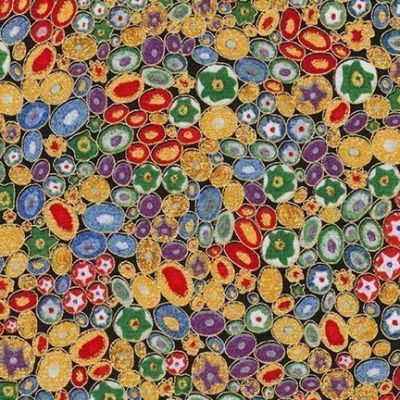 Tissu Coton Robert Kaufman Gustav Klimt galets fleuris sur fond Multicolore - Par 10 cm