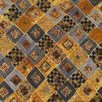 Tissu Coton Robert Kaufman Gustav Klimt losanges gris sur fond Or - Par 10 cm