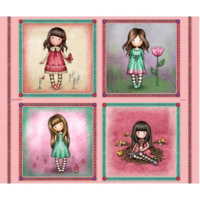 Tissu Coton Santoro London Gorjuss cube sur fond Rose - Par 90 cm