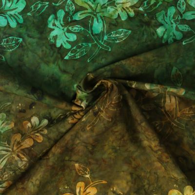 Tissu Coton imprimé Batik Verdora sur fond Vert foncé - Par 10 cm