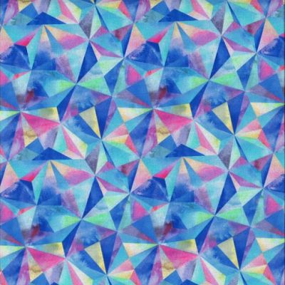 Tissu Coton imprimé Digital Kaléido sur fond Bleu azur - Par 10 cm
