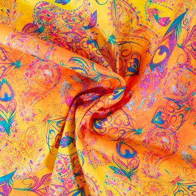 Tissu Coton imprimé Aspect batik sur fond Jaune - Par 10 cm