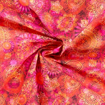 Tissu Coton imprimé Mandalas sur fond Rouge - Par 10 cm